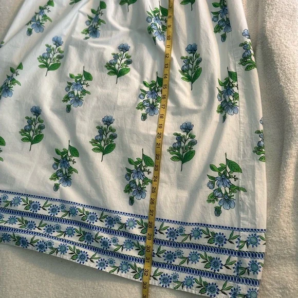 entro White Midi Dress with Blue Floral Print and Green Trim - Picture 14 of 16